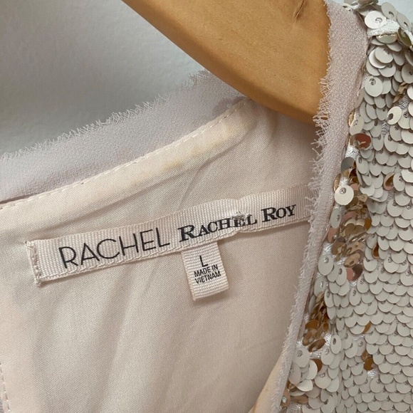 Rachel Roy Women’s Party Sequins Sleeveless Pockets Gold Beige Dress Size L - Picture 4 of 15
